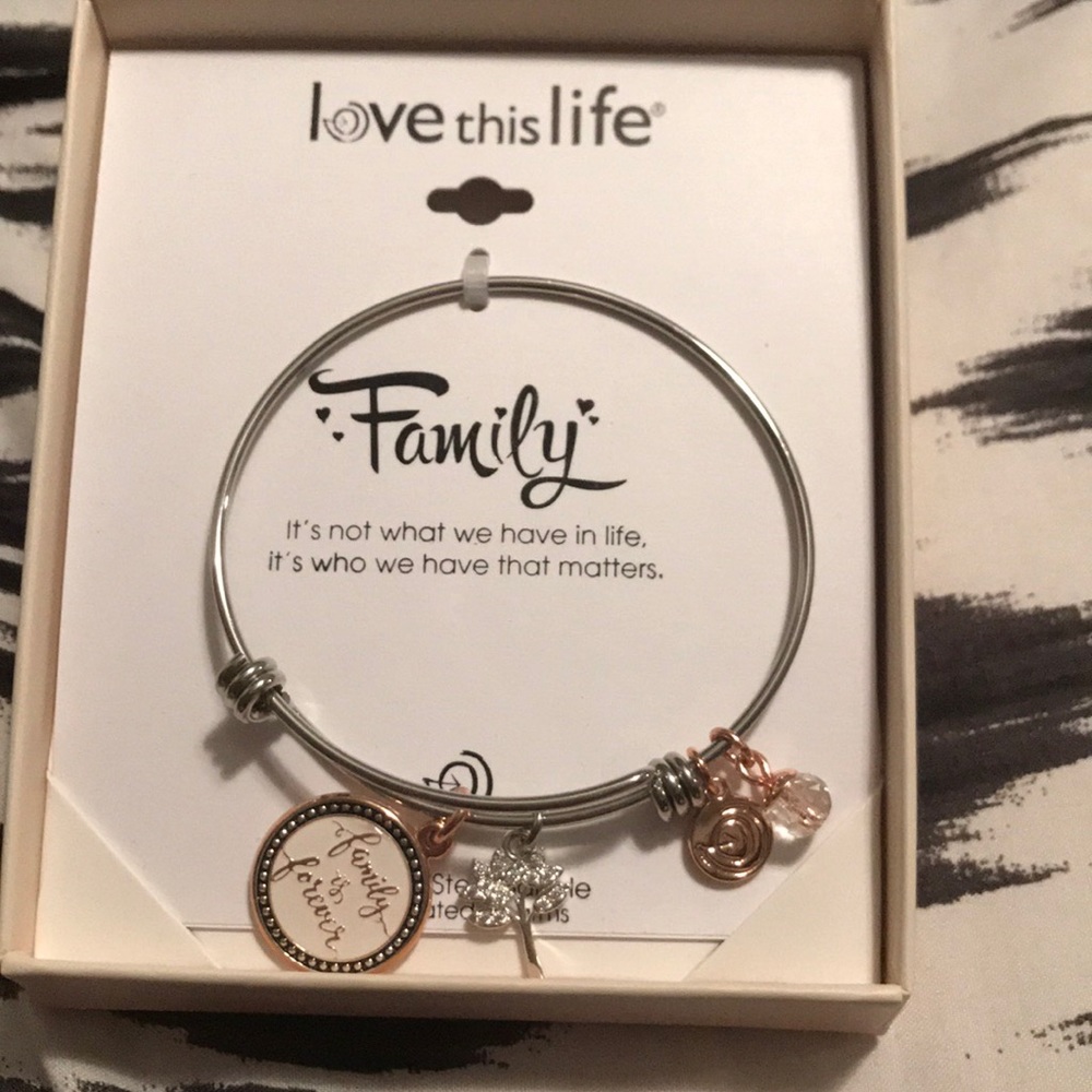 Stainless steel family bangle bracelet NWT